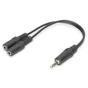 Cavo audio Link da mini jack 3.5 mm a due mini jack 3.5 mm, M/FF, lunghezza 1,8 mt, colore nero, per microfono e cuffie pc su smartphone, codice produttore AK510301002S