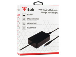 Alimentatore universale per notebook 90W Itek, dotato di 8 connettori, Silm Design - ITNBSD90