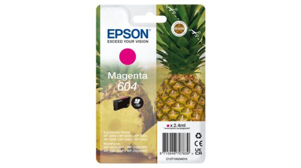 Cartuccia originale Epson 604 Magenta Ananas C13T10G34010 - Adatta per i modelli XP-2200 XP-3200 XP-4200 WF-2910DWF WF-2930DWF WF-2950DWF