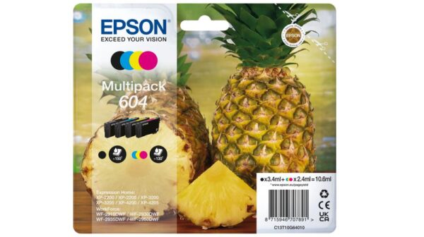 Multipack 4 colori Epson 604 Ananas C13T10G64010 - Adatta per modelli XP-2200 XP-3200 XP-4200 WF-2910DWF WF-2930DWF WF-2950DWF