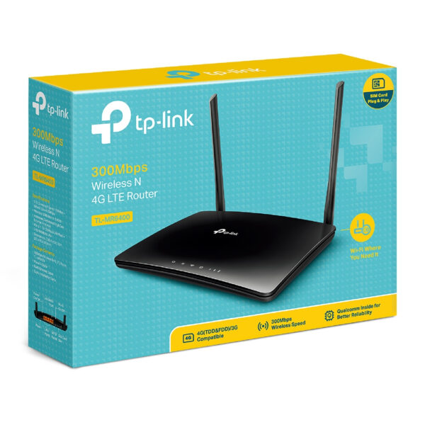 Router Tp-Link TL-MR6400 V4 300Mbps WiFi N 4G LTE modem, 3P LAN+1P WAN, 2 antenne interne WiFi, 2 antenne staccabili LTE