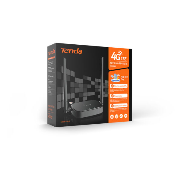 Router Tenda 4G05 WiFi 4G/LTE - CAT.4 LTE 150 Mbps su rete 4G LTE e Wi-Fi fino a 300 Mbps su singola banda 2.4 GHz